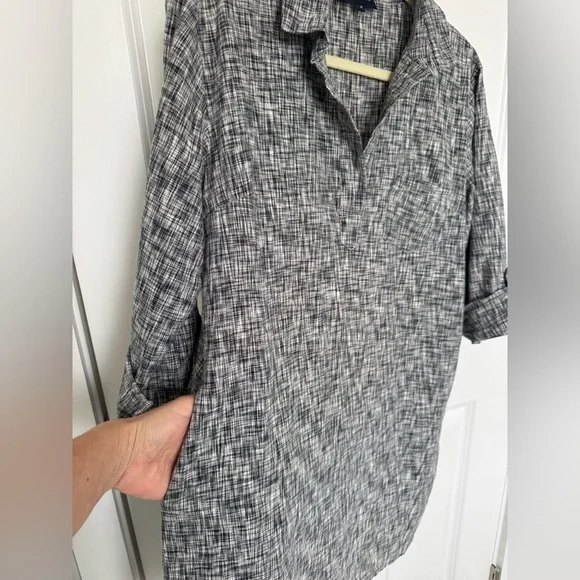 French Curve gray 100% linen roll tab tunic shirt dress women size M - Picture 3 of 5